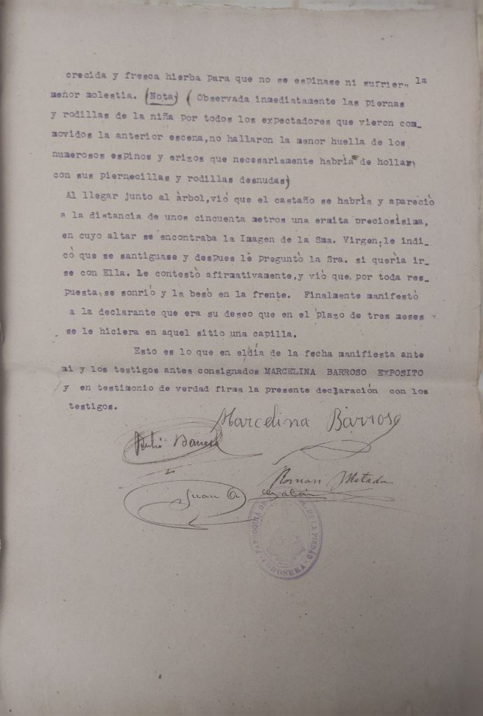 Declaración de Marcelina Barroso Expósito - Santuario de Chandavila
